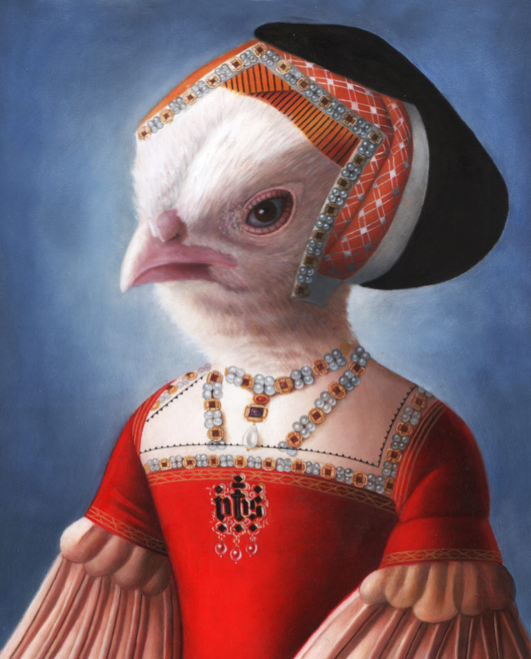 Amy Hill Bird in red (2015) Oil on wood 11x14 in