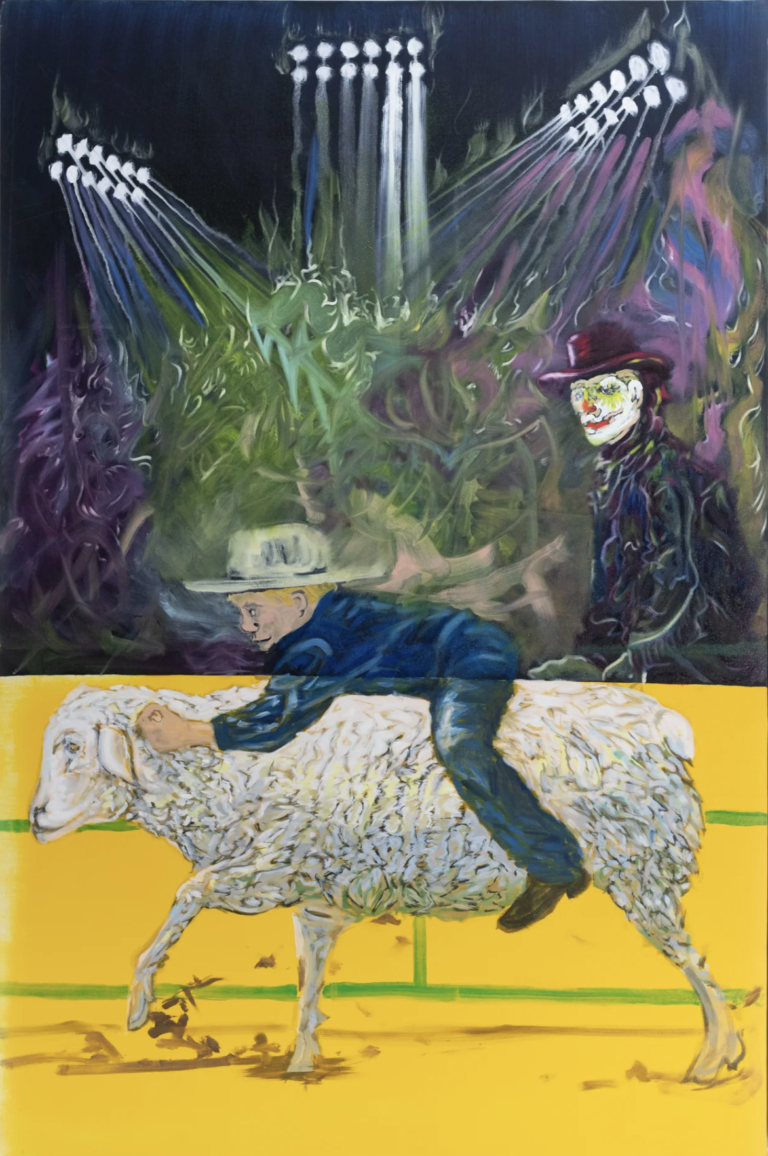 Mutton Bustin Oil on canvas 60x40in Hans Wendel