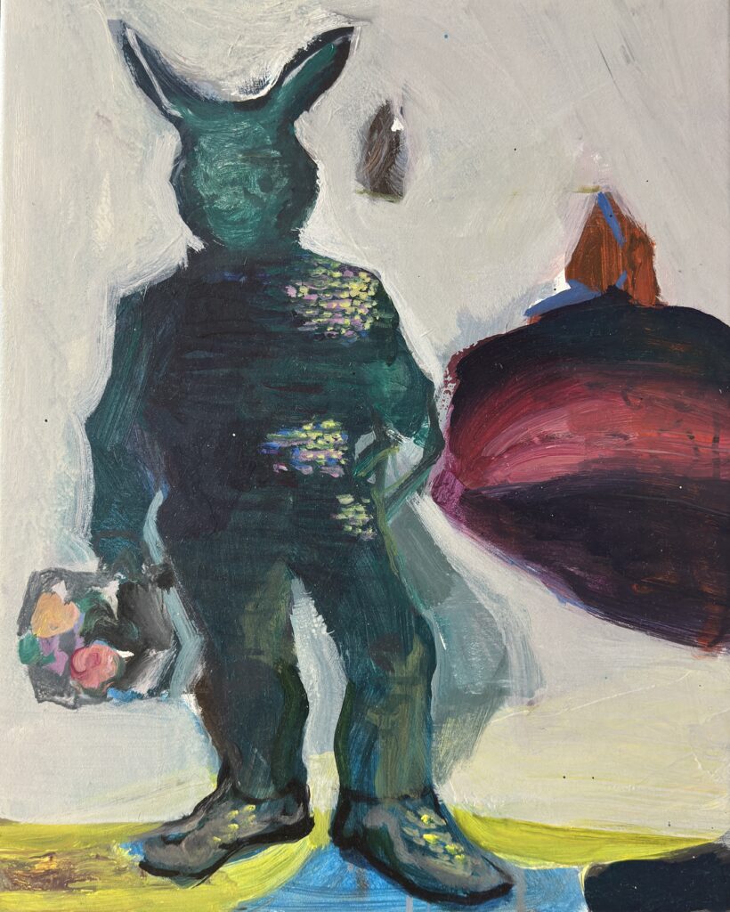 Li Xu, The Green Rabbit Woman and Her Red Rabbit Hole, 2026, acrylic and oil on canvas