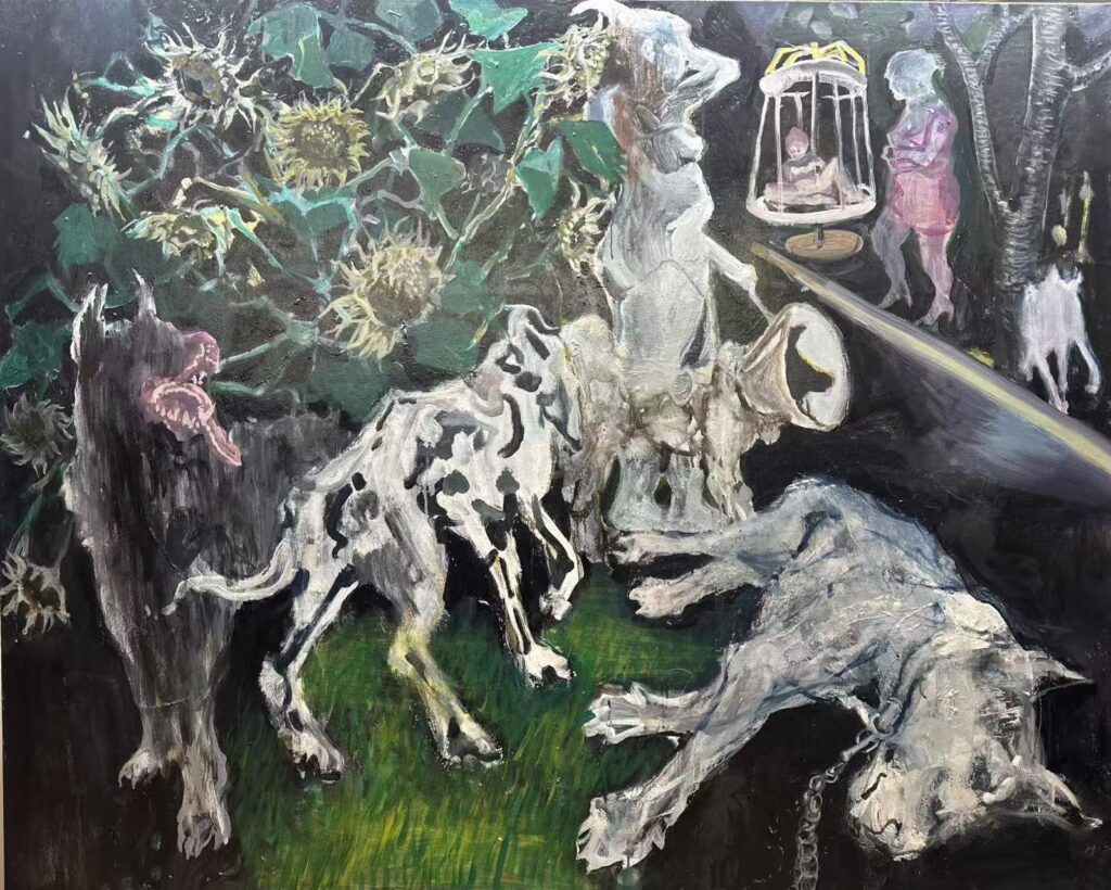 Li Xu, Dogs in Dark, 2026, acrylic and oil on canvas