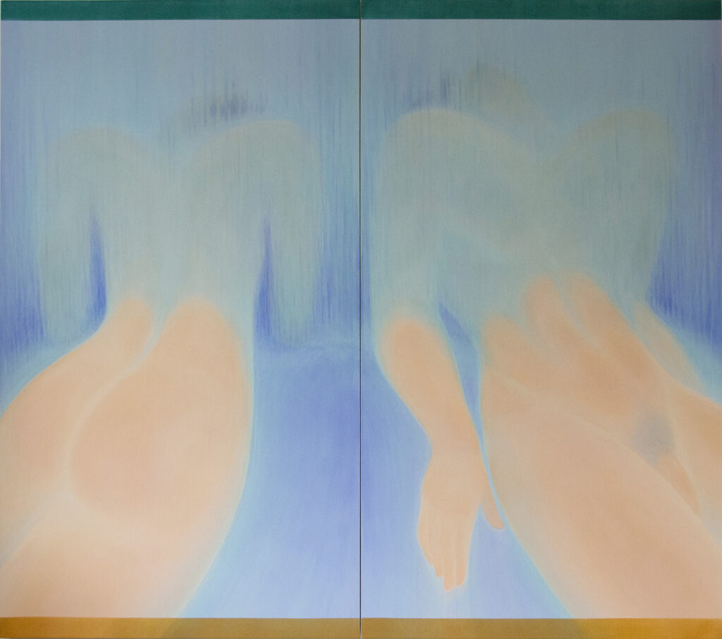 Jun Kuang, waterfall in summer, 2024, pigments, acrylic on canvas