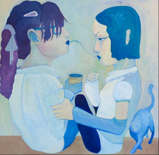 Xiangni Song, Coffee Break - Sketch, 2024, oil on wood panel, 10 x 10 in