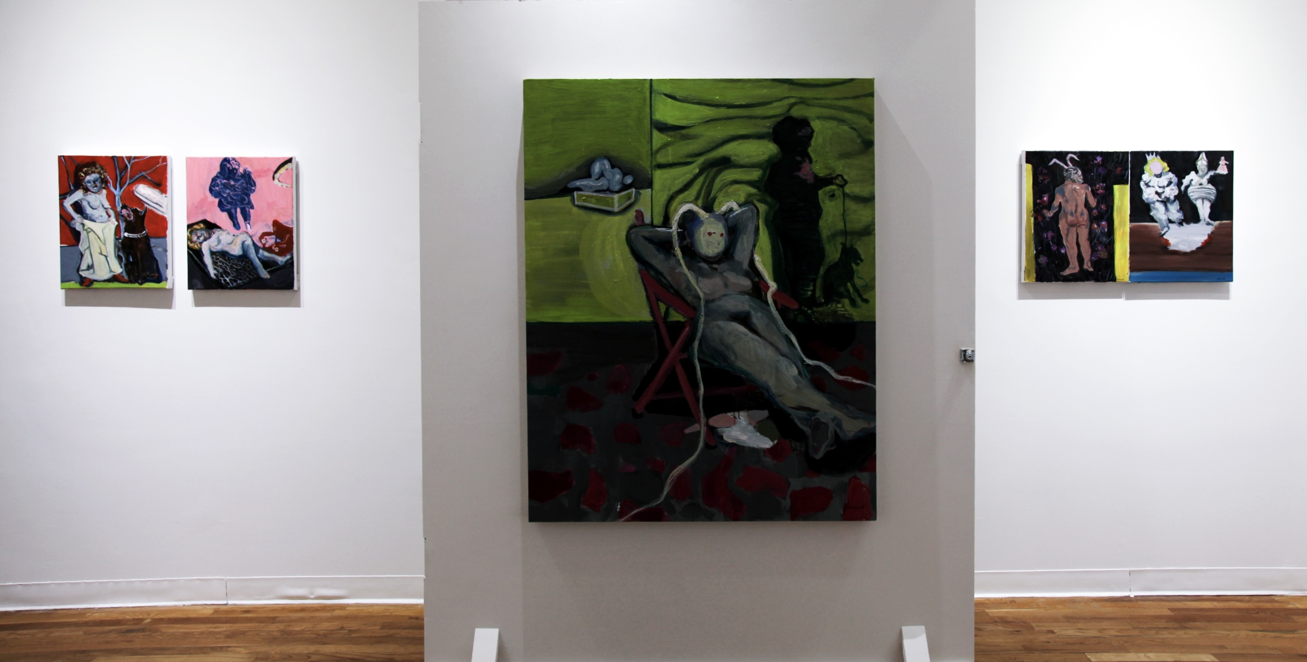 Installation view of Dogs of Dark at VillageOneArt, New York, 2026