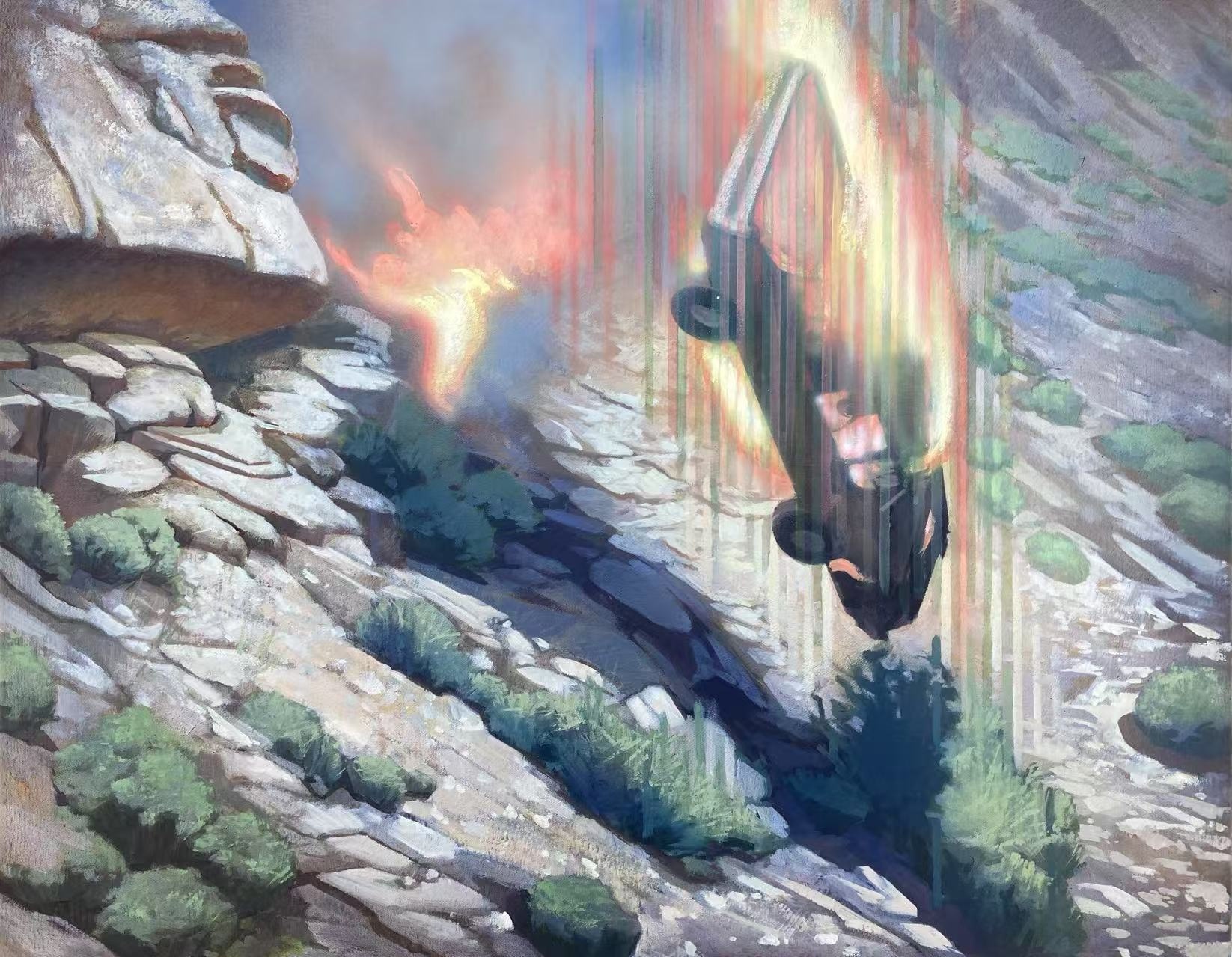 Eric Diehl, Exploding Car 1, 2021, acrylic on canvas