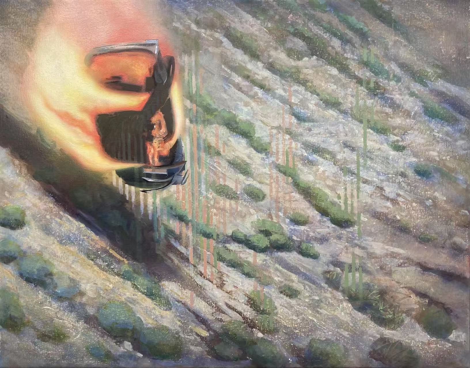 Eric Diehl, Exploding Car 2, 2021, acrylic on canvas
