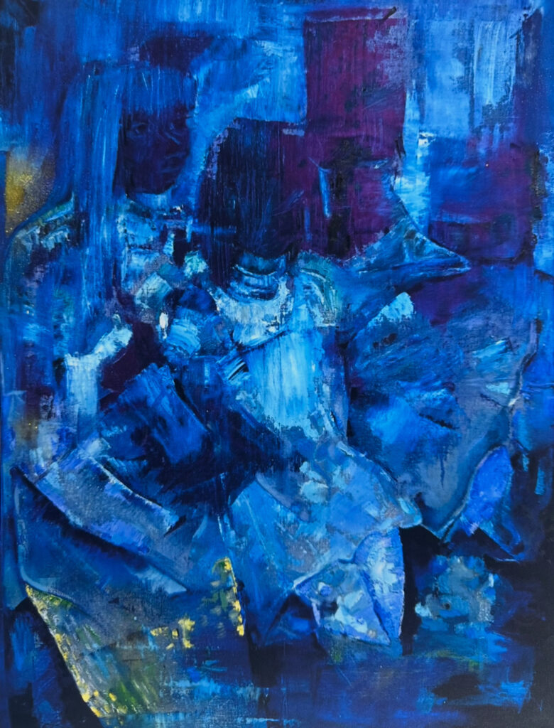 Hanna Jennings, Family Portrait, 2025, oil and spray paint on linen panel