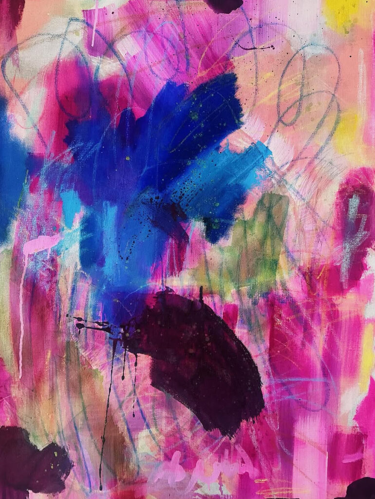 Hanna Jennings, Pink Conundrum, 2026, mixed media on linen