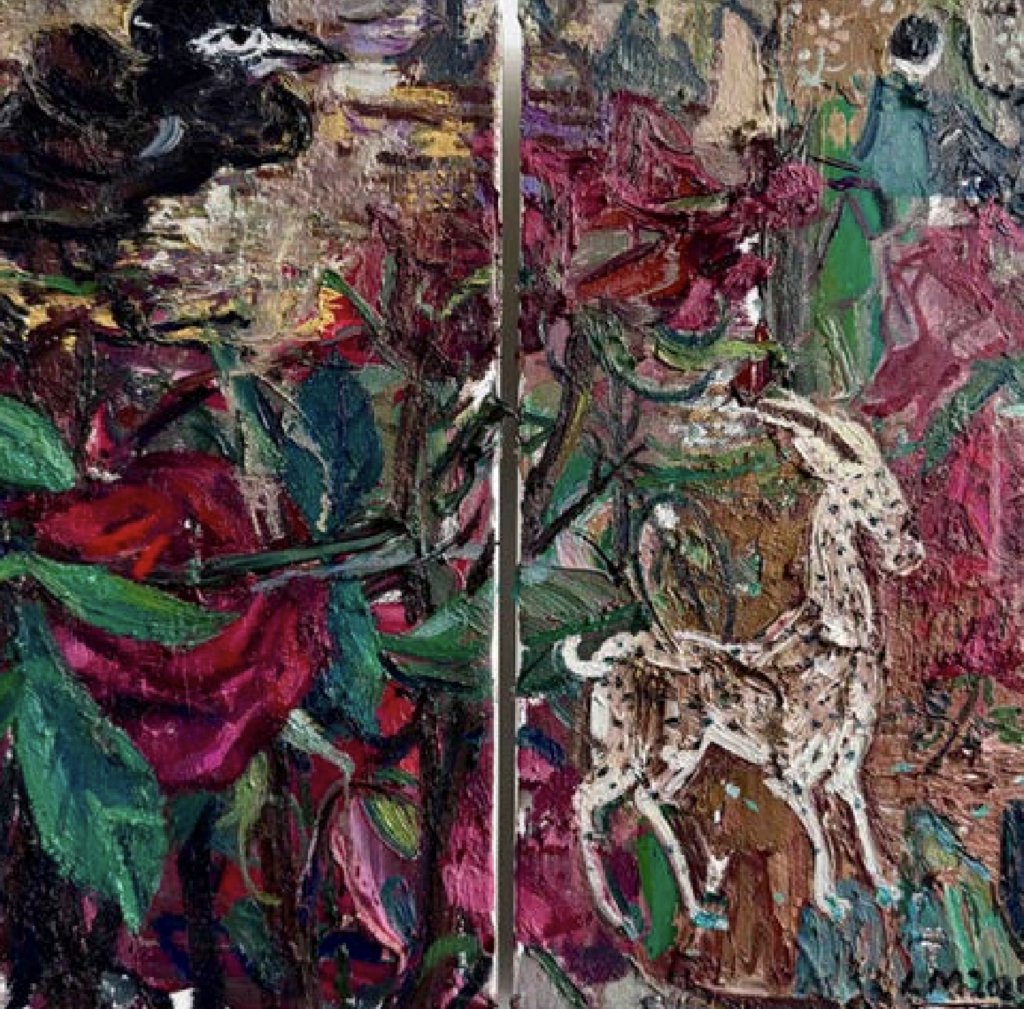 Luo Min, The Nine Colored Deer and Bada Shanren's Bird, 2024, oil on canvas