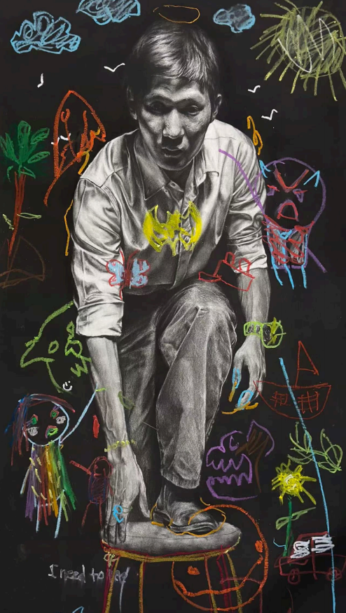Misheel Adams, Untitled, 2025, charcoal on paper