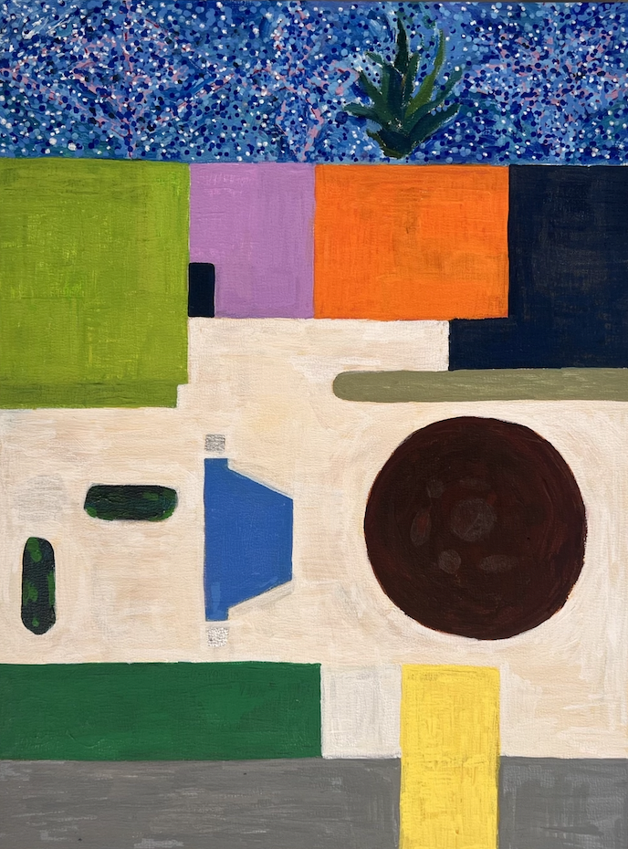 Nanxing Zheng, Childhood Floorplan, 2024, acrylic marker on wood panel