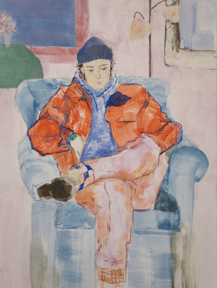 Nanxing Zheng, Jimmy Chey, 2025, mineral pigments on paper sketch on wood panel