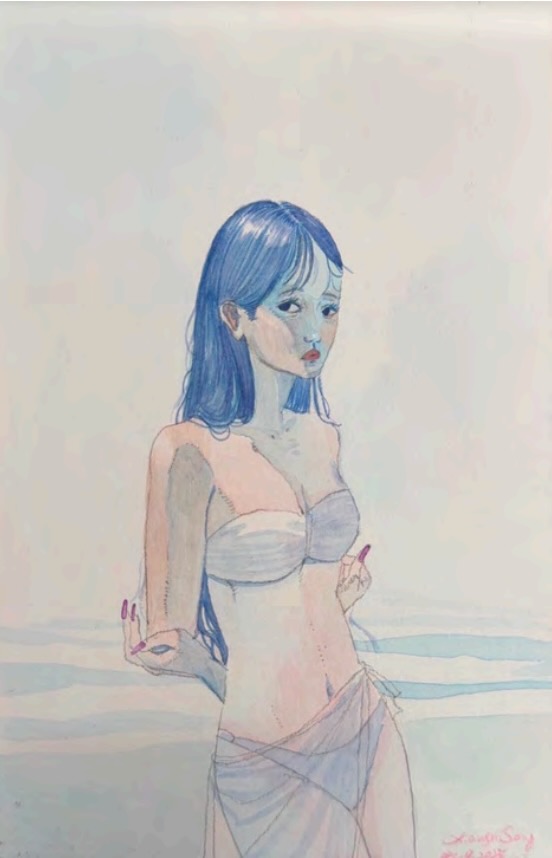 Xiangni Song, Bubble, 2025, watercolor pencil on hot pressed paper, 6 x 4 in
