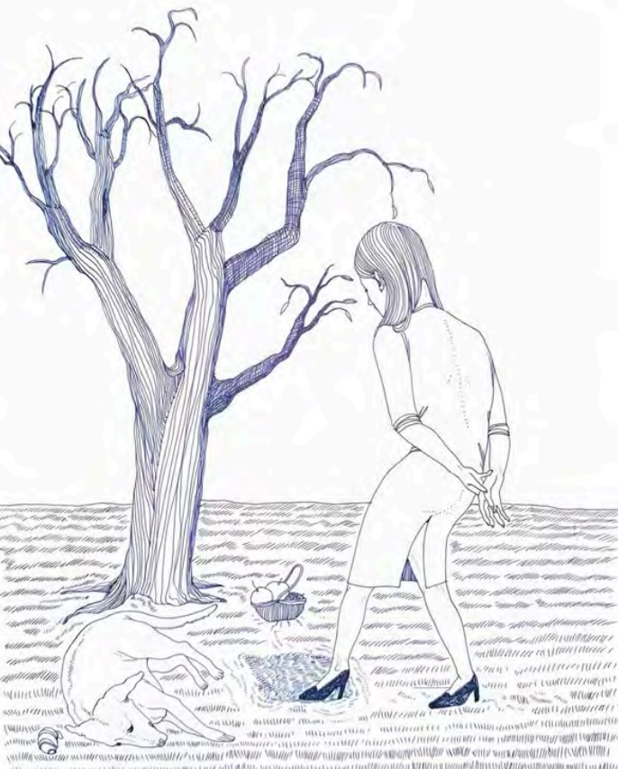 Xiangni Song, Bury A Friend, 2025, ink on paper, 12 x 9 in