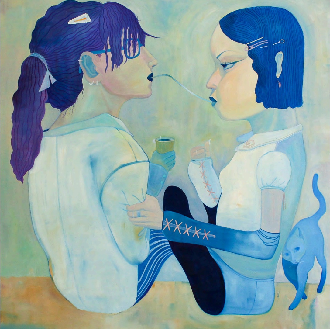 Xiangni Song, Coffee Break, 2024, oil on canvas, 60 x 60 in