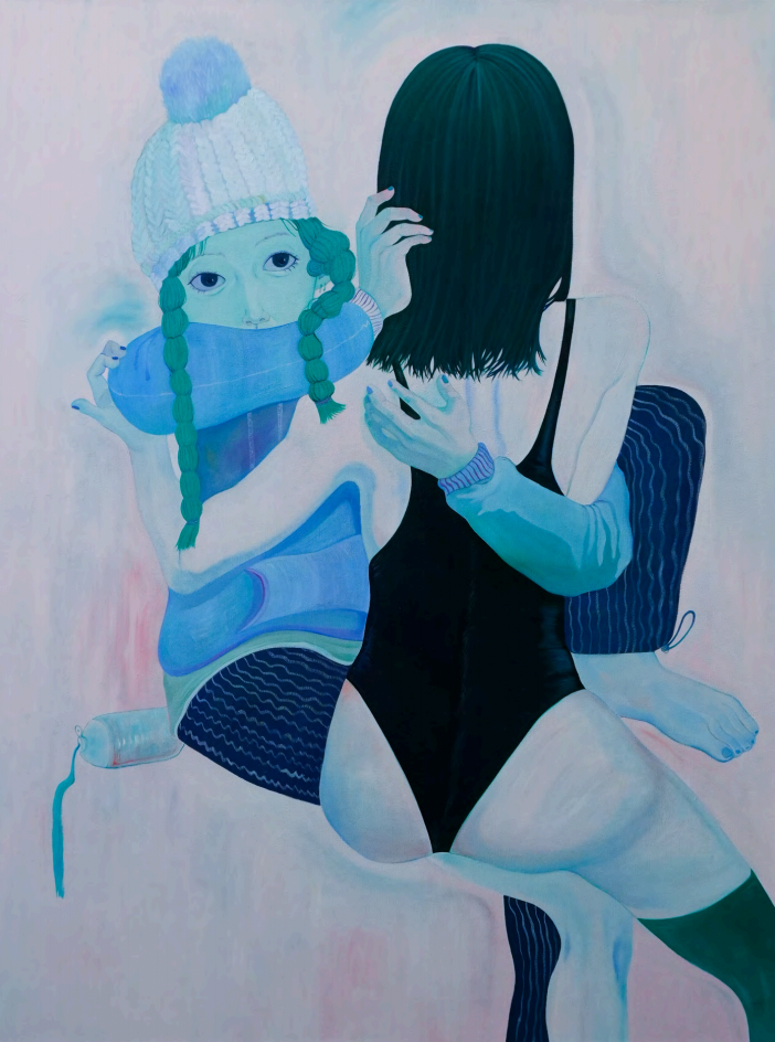 Xiangni Song, Embracement, 2024, oil on canvas, 48 x 30 in