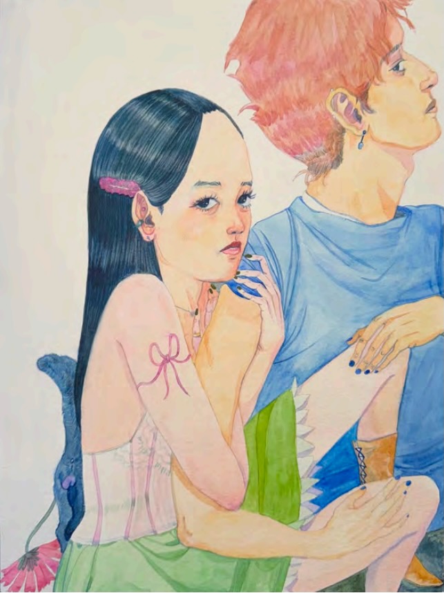 Xiangni Song, Lover, 2025, watercolor pencil on hot pressed paper, 12 x 9 in