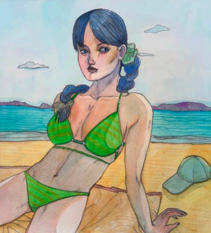 Xiangni Song, The Summer Vacation, 2025, watercolor pencil on hot pressed paper, 10 x 10 in
