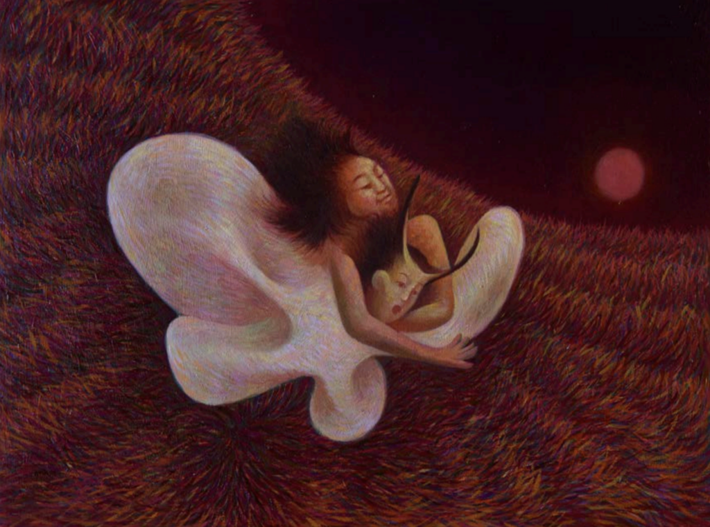 Xinyu Wo, I Was Once Your Bone, 2025, oil on wood panel