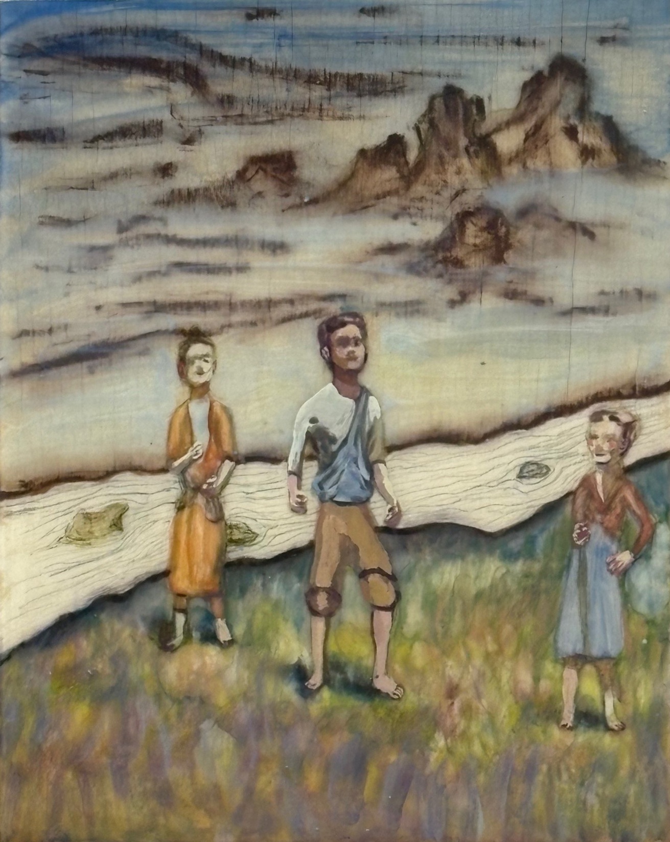 Xinzi Luo, The gurgling stream flows eastward, 2025, oil resin on wood panel