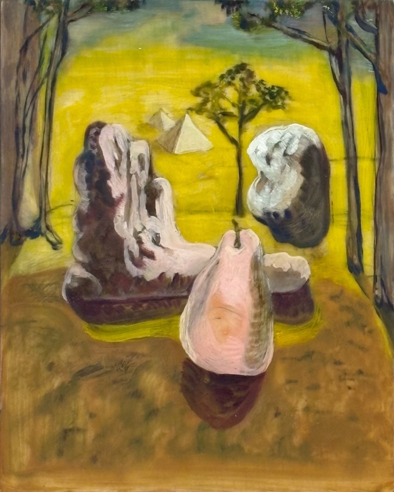Xinzi Luo, Windless Shade, 2025, oil resin on wood panel