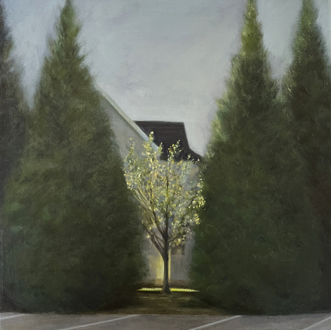 Yu Cheng, Parking Lot, 2025, oil on panel