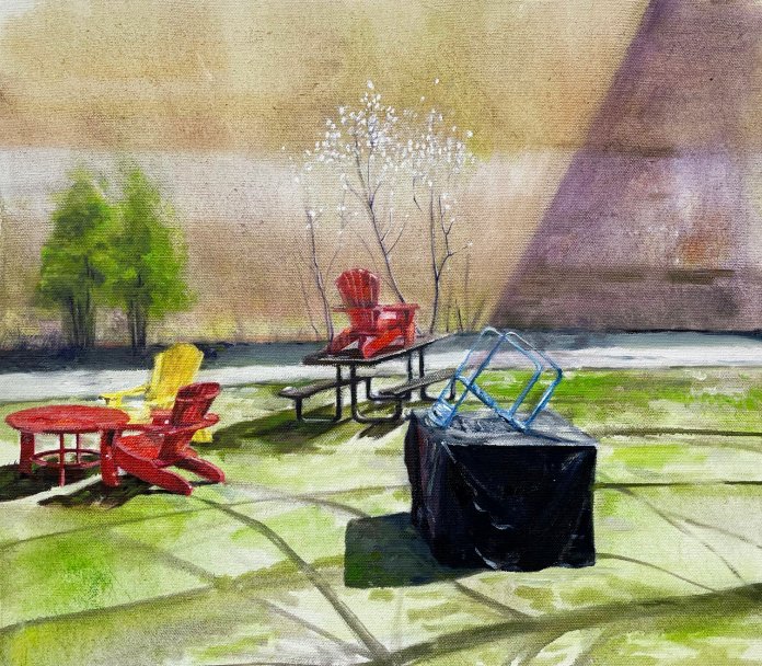 Yu Cheng, Red Chair: Summer, 2022, oil on canvas