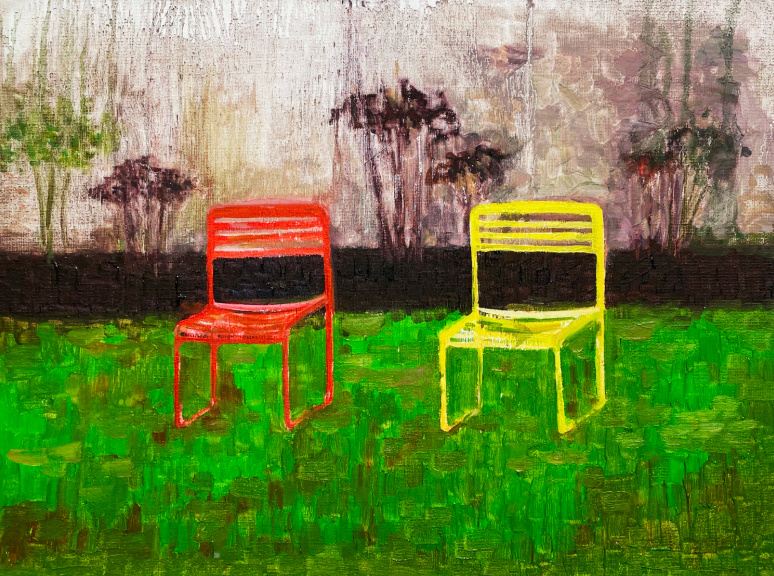 Yu Cheng, Red Chair: Together, 2022, oil on panel