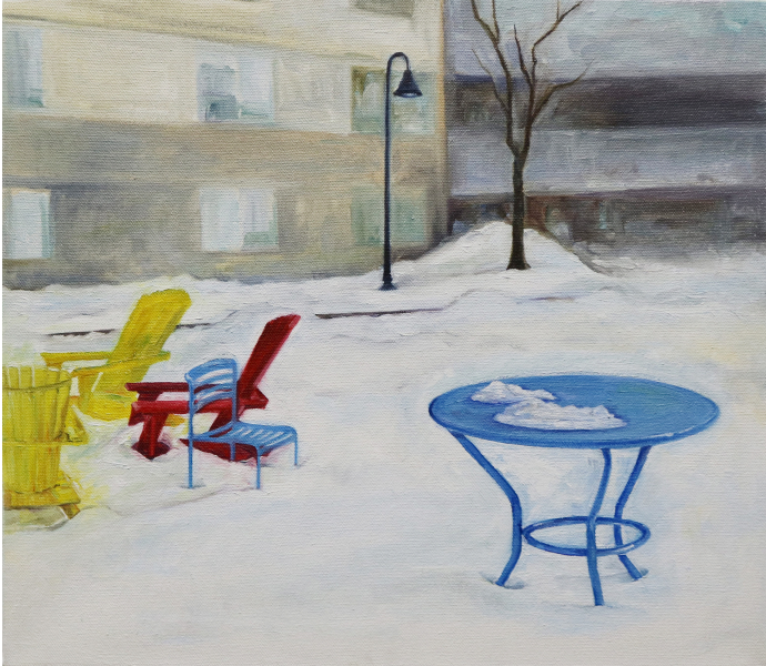 Yu Cheng, Red Chair: Winter, 2022, oil on canvas