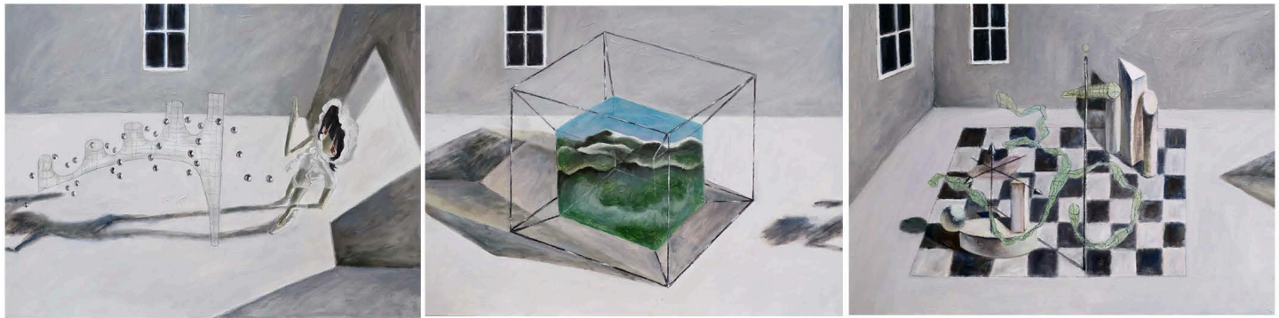 Ziyan Mei, AUM, Overman and Universe, 2025, oil on wood panel