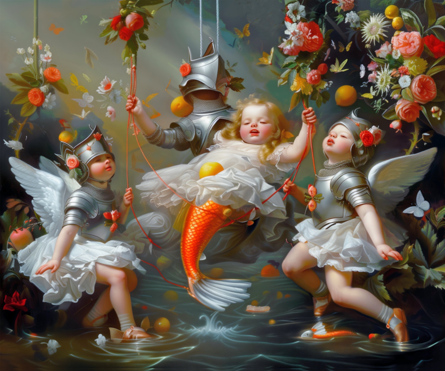 Deng Xiao, Found a Little Mermaid in the Pond, 2024, oil on canvas