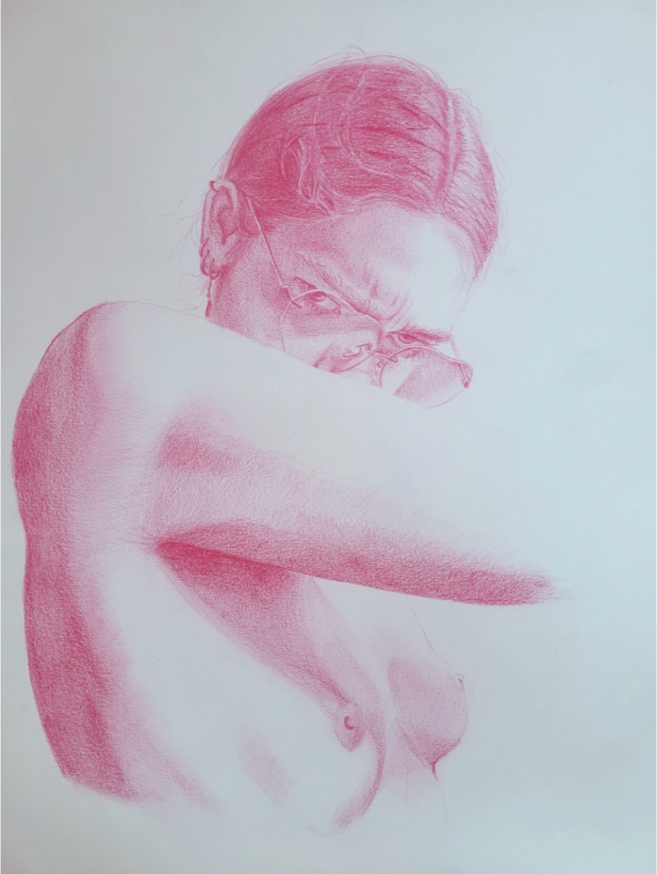 Emma Hapner, Fallen Angel Study, 2023, colored pencil on paper
