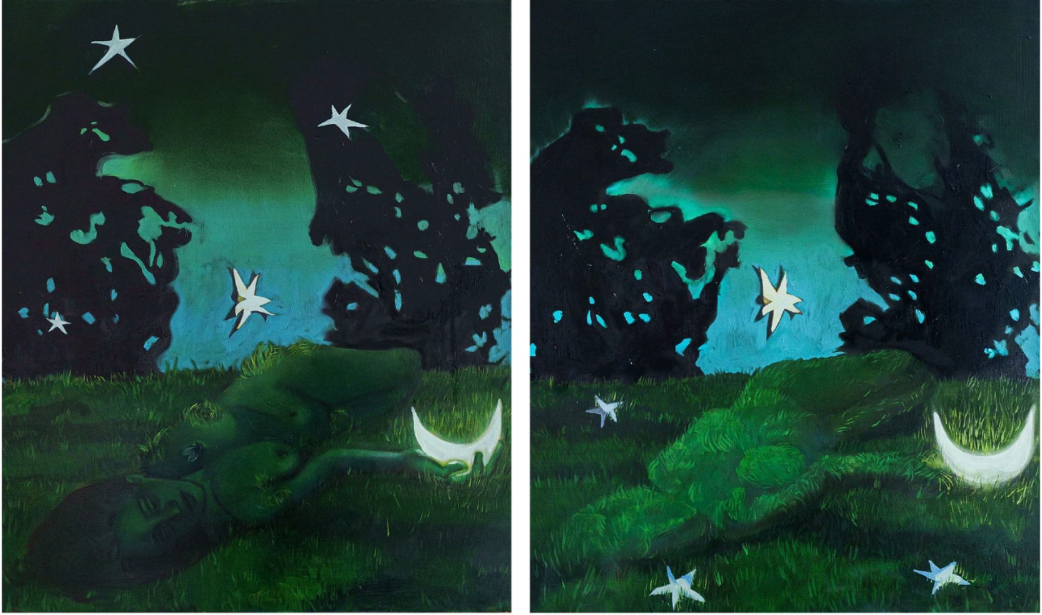 Frances Matassa, Paper Moon (diptych), 2024, oil on canvas