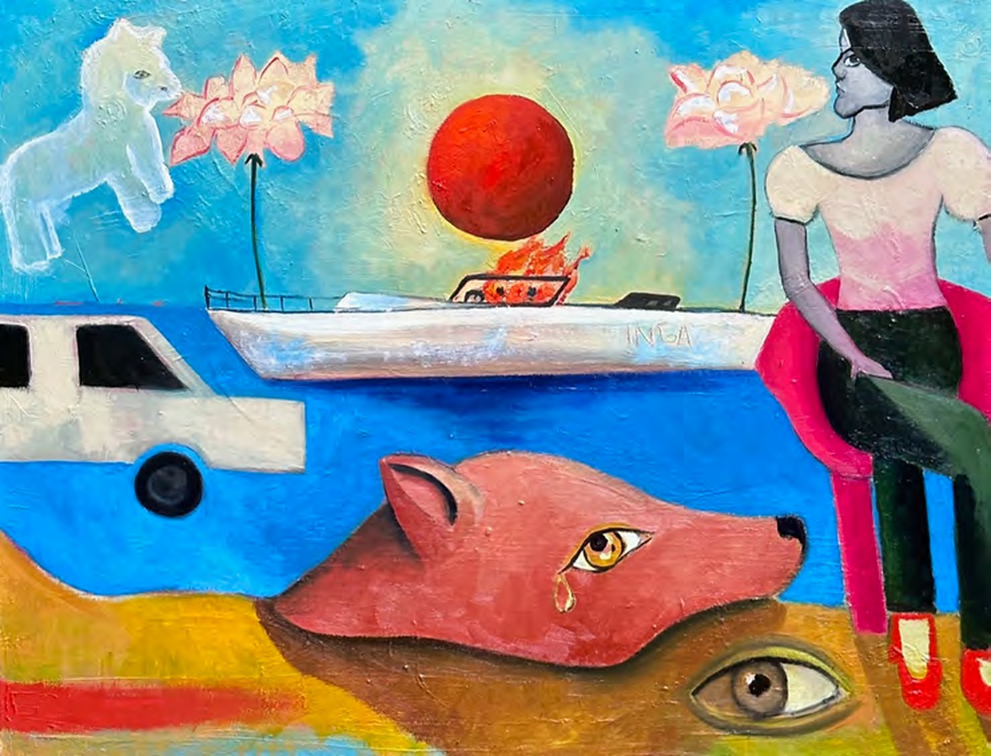 Inga Khurieva, People and Their Animal Form, 2024, oil on canvas