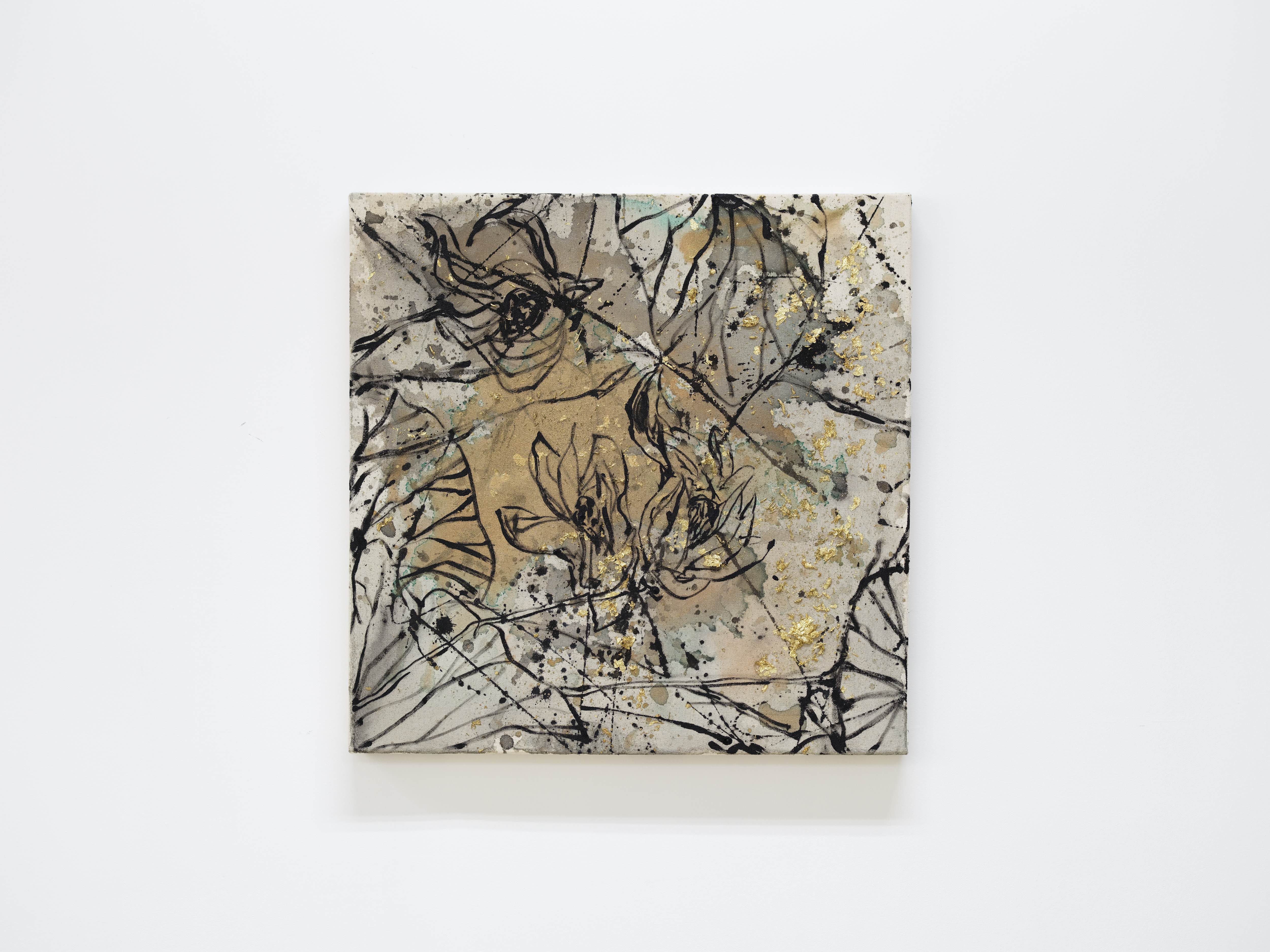 Jeana Zhenyu Zhang, Savoring 3, 2026, acrylic on linen with gold leaf