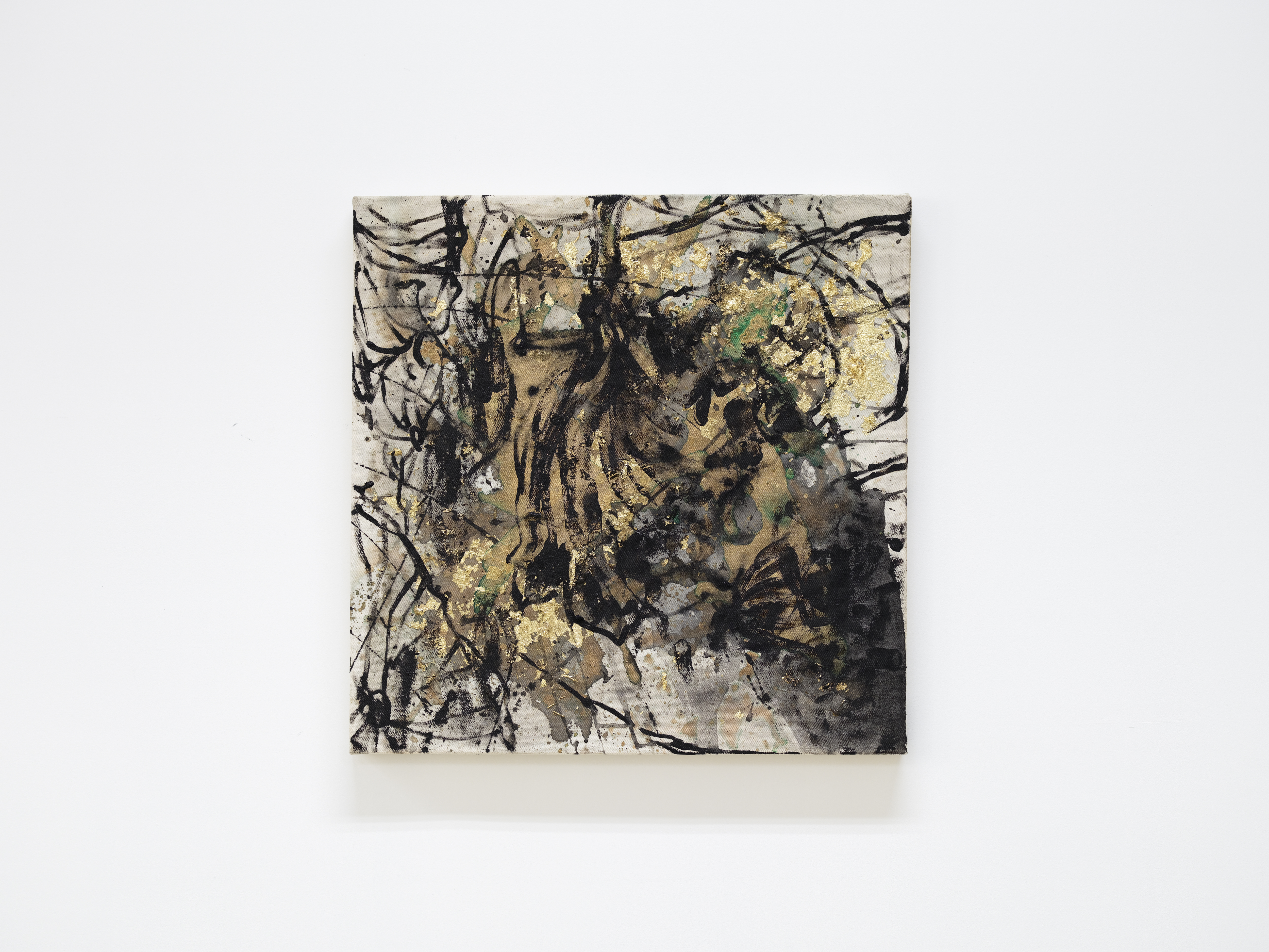 Jeana Zhenyu Zhang, Savoring 5, 2026, acrylic on linen with gold leaf