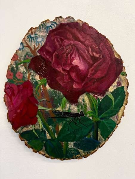 Luo Min, Cat Ding Ding and Rose, 2024, Oil on wood
