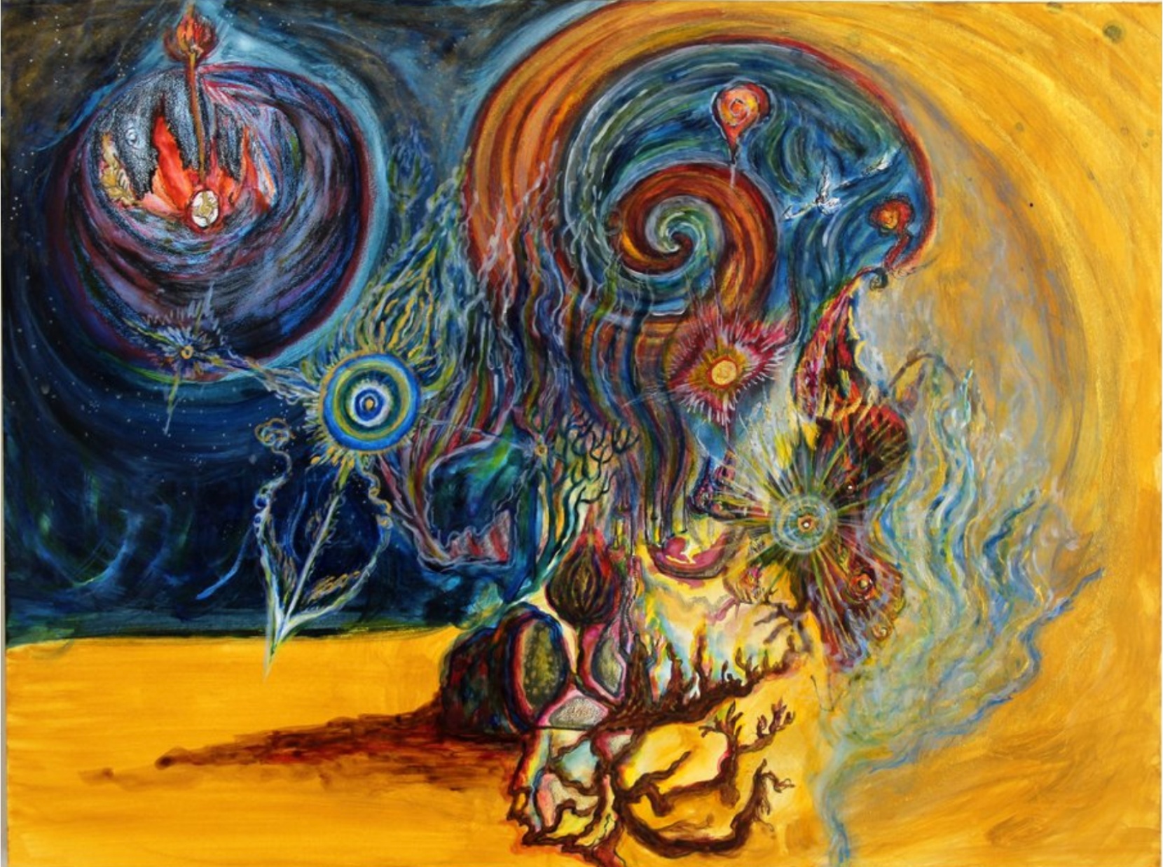 Orange Li, Another World, 2024, Acrylic and gold glitter on wood
