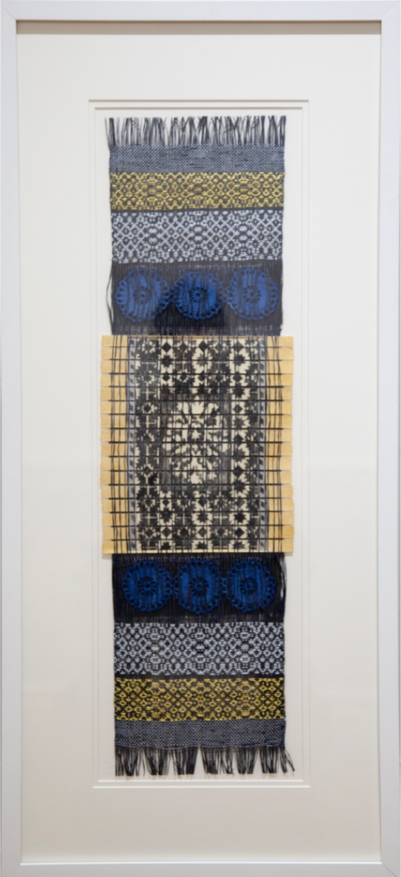 Renee Magnanti, Cretan Pattern with Italian Crochet, 2025, Intaglio with watercolor and paper yarn weaving and crochet