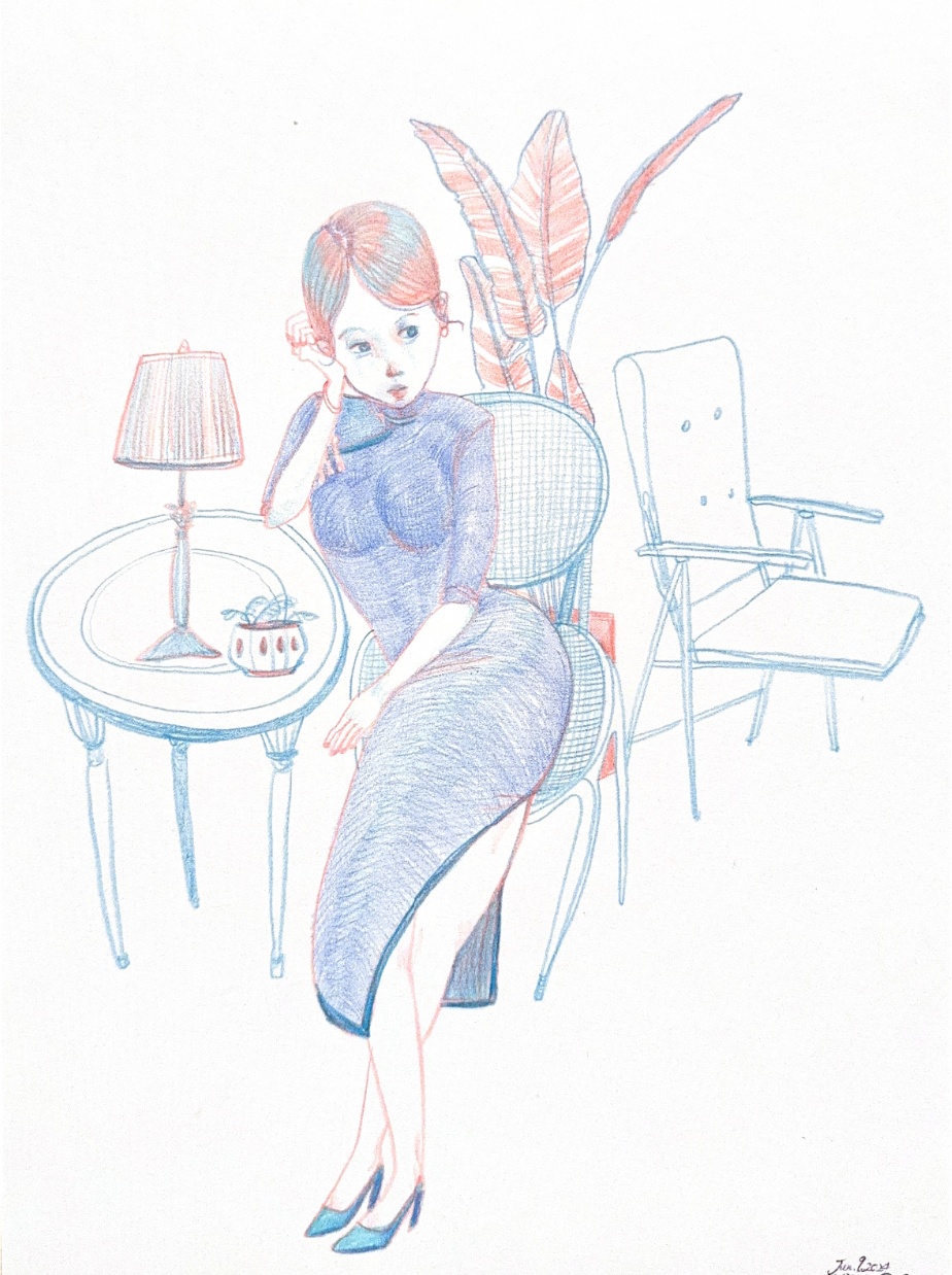Xiangni Song, Untitled, 2024, Color pencils on paper