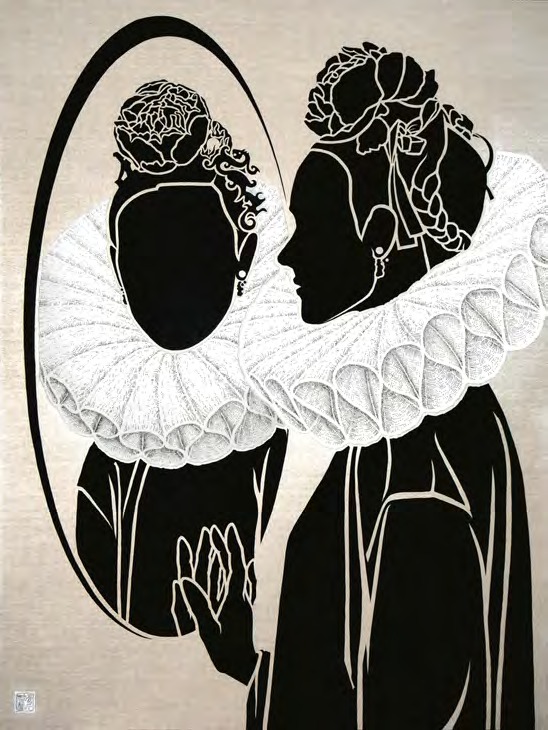 Annysa Ng, Mirror, 2017, ink, acrylic and fiber paste on linen
