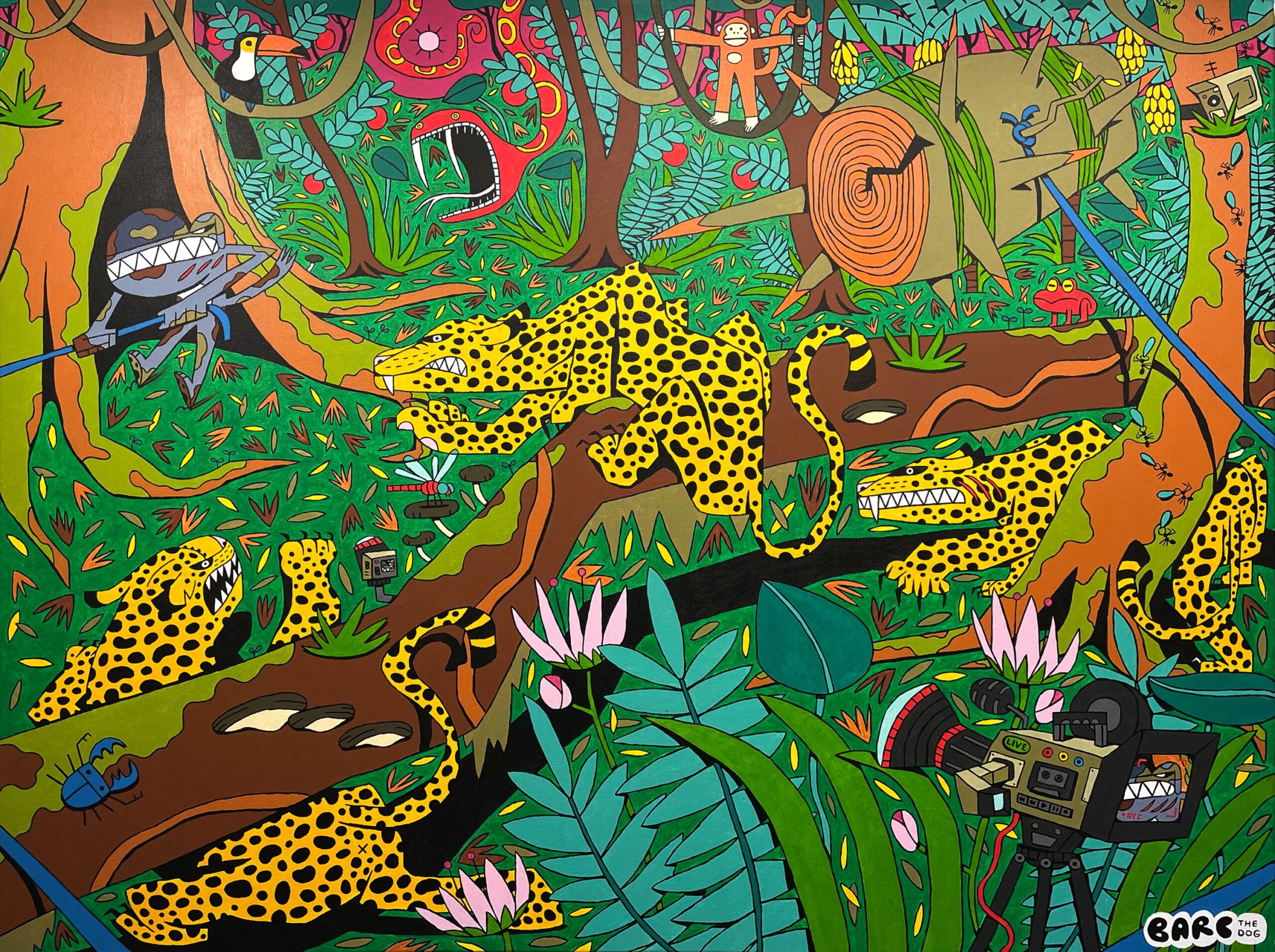 BARC the dog, TRIPLE LEOPARD, 2020, acrylic on canvas