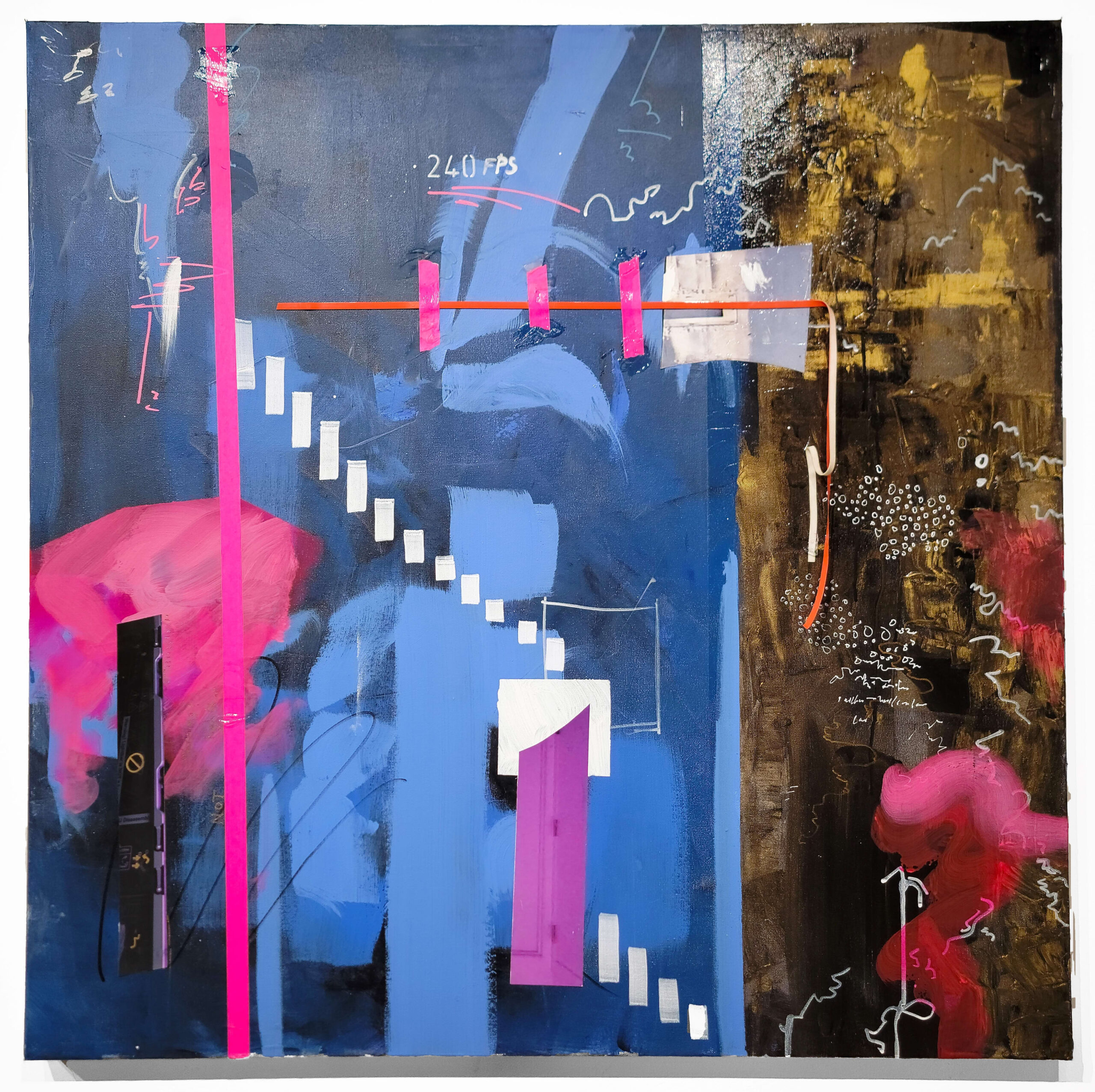 Chukwuemeka Anthony Chukwu, Silica-based quartz sand fabric, 2022, acrylic, tapes and collage on canvas