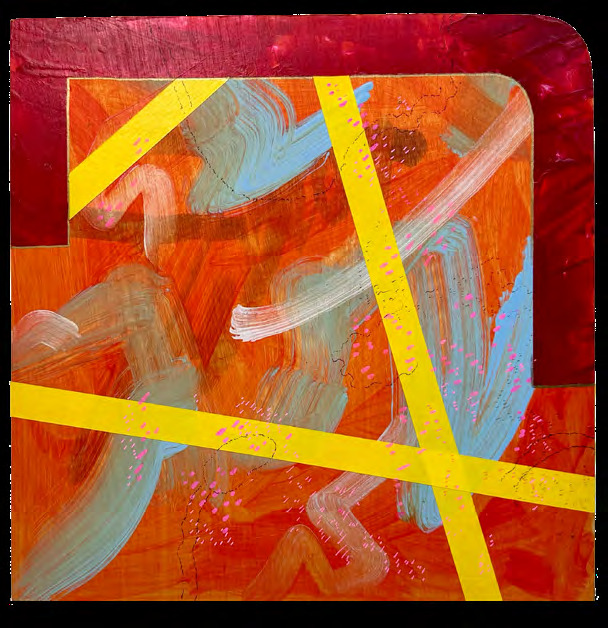 Chukwuemeka Anthony Chukwu, Sun-Damn-Double-U, 2023, acrylic, gels and tapes on wood