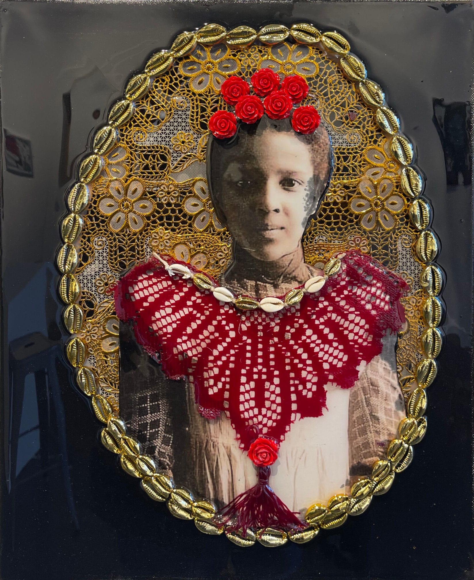 Danielle Scott, Lady Rose, 2022, mixed assemblage and found objects with resin
