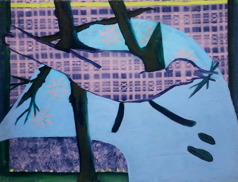 Jingqi Wang, Bird on a Branch, 2023, oil and acrylic on canvas