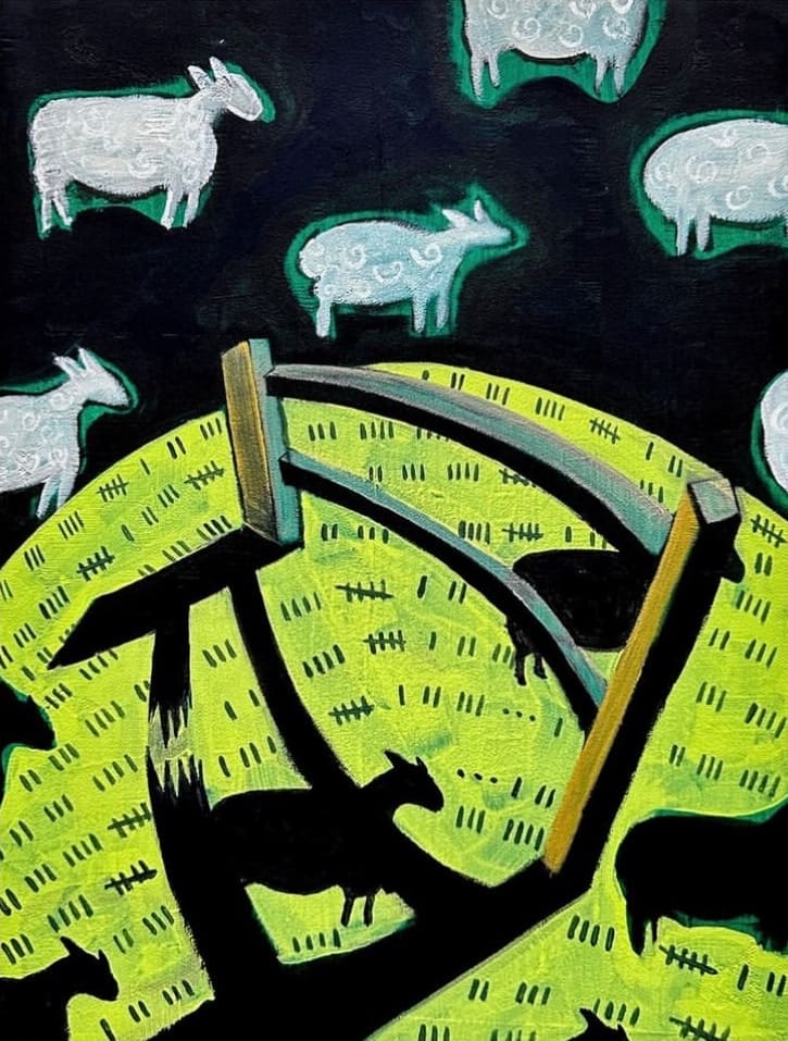 Jingqi Wang, Pairs Well With Lamb, 2023, oil and acrylic on canvas