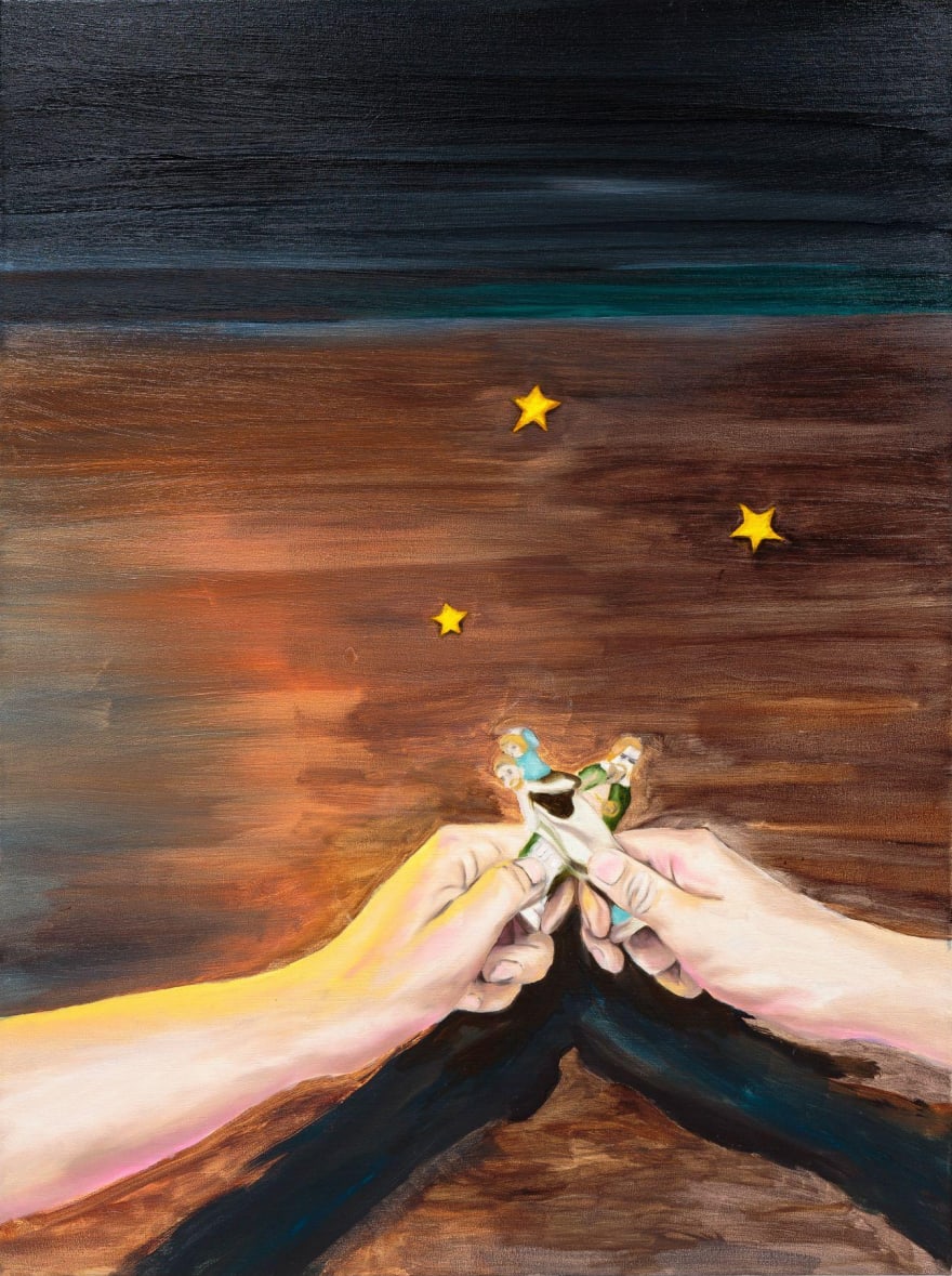 Mariel Rolwing Montes, Grappling with God, 2022, oil on canvas