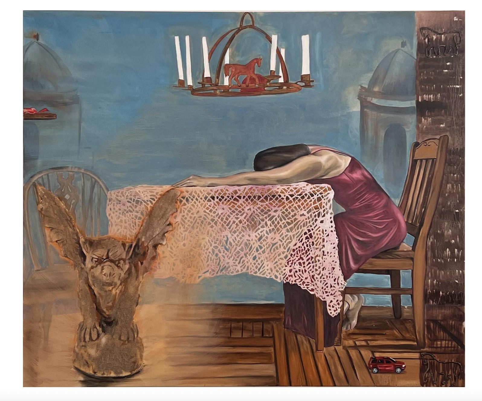 Mariel Rolwing Montes, Sobremesa, 2022, oil and mixed media on canvas