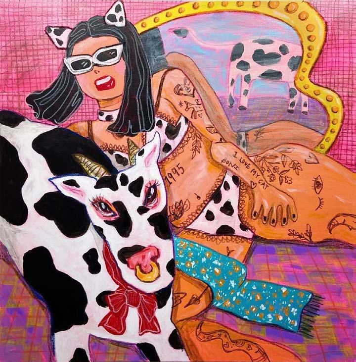 Polin Huang, Cowgirl, 2023, oil pastel, acrylic on canvas