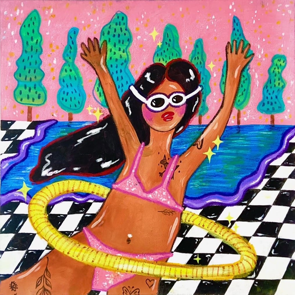 Polin Huang, Hulahulahula hoop, 2023, oil pastel and acrylic on canvas